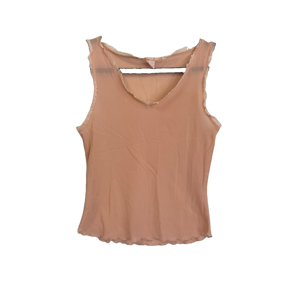 Vintage Only Heart Style Sleeveless Blouse Lace Trim Lettuce Edge Pink Sz M USA